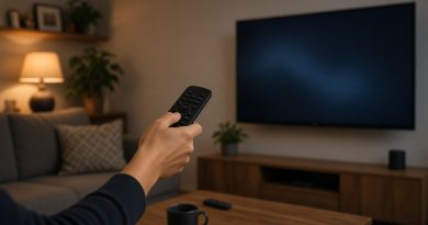 Ruka mířící černým dálkovým ovladačem na plochou televizi v moderním obývacím pokoji